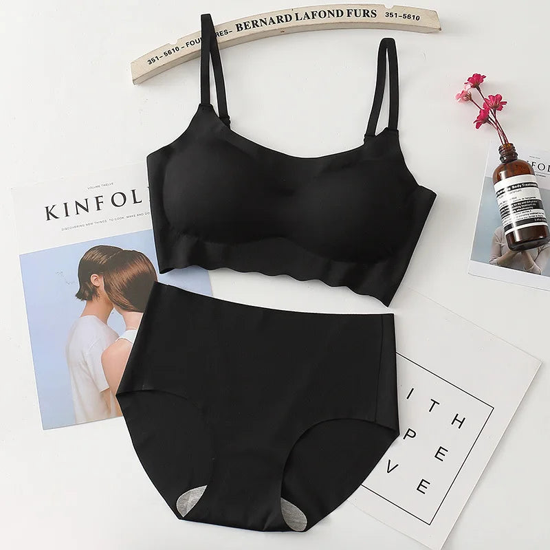 Seamless Bralette Set Strappy Camisole No Underwire Comfortable Sleep Yoga Sports Bra Panties Combo - Matrix-studios.com