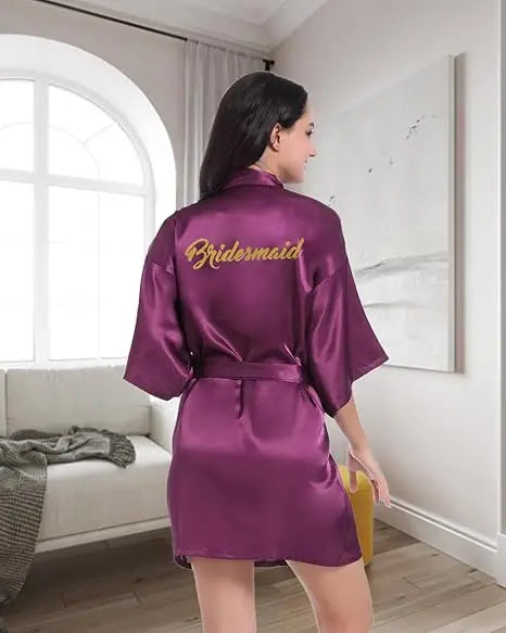RB91 2017 Fashion Silk Bride of Mother Robe with Gold Letter Sexy Women Short Satin Wedding Kimono Sleepwear Get Ready Robe - Matrix-studios.com