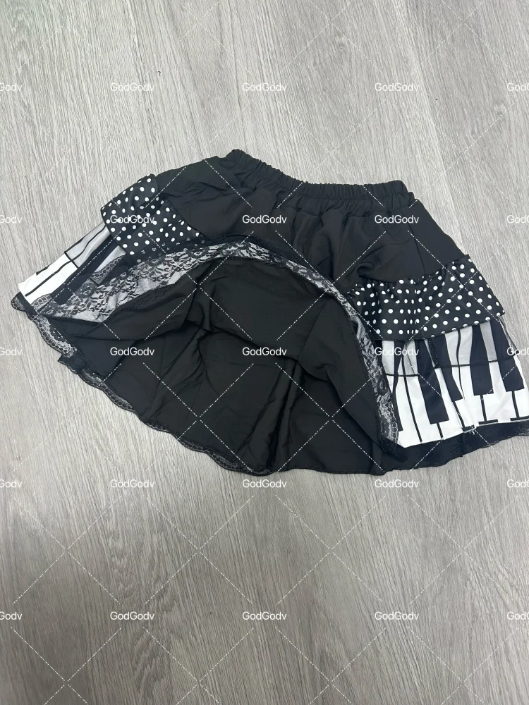 American Vintage Black White Piano Keys Skirts Y2k Slim Waist Ruched A-line Skirt Women 2026 Summer New Korea Style Chic Mujer - Matrix-studios.com