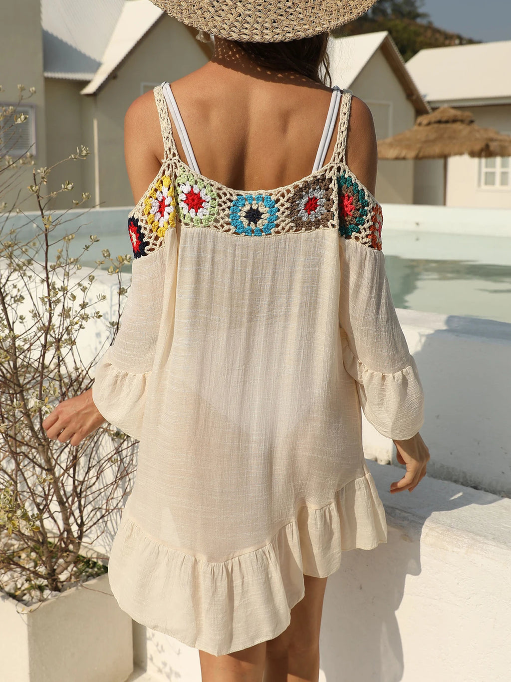 Handmade Crochet Patchwork One-Shoulder Bikini Cover Up Pool Party Beach Holiday Sunscreen Smock See-Through Casual Beach Dress - Matrix Studios