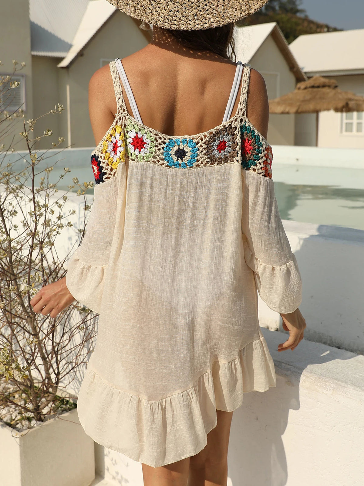 Handmade Crochet Patchwork One-Shoulder Bikini Cover Up Pool Party Beach Holiday Sunscreen Smock See-Through Casual Beach Dress - Matrix Studios