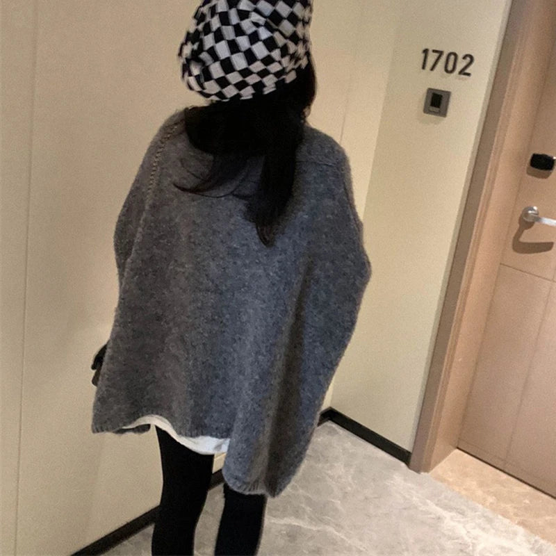 Korean Balloon Sleeve Knit Cardigan Women Korean Solid Color Loose Sweater Coat Woman Lazy Wind Soft Warm Cardigans Ladies - Matrix Studios