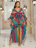 Kaftan Dresses for Women Wave Neck Swimsuit Cover Up Caftan Dress Plus Size Oversized Long Beach Dress - Matrix Studios