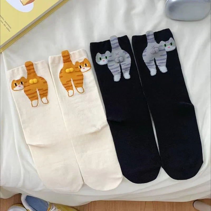 Cartoon 3D Cat Egg Design Middle Tube Socks for Women Soft Breathable Cute and Funny Couple Socks Spring Autumn Cute - Matrix Studios