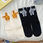 Cartoon 3D Cat Egg Design Middle Tube Socks for Women Soft Breathable Cute and Funny Couple Socks Spring Autumn Cute - Matrix Studios