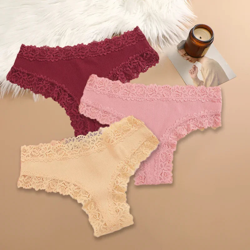 3Pcs/set Women Cotton Lace Panties Floral Intimate Underwear Trendy Patchwork Lace Briefs Female Soft Underpants Lingerie S-XL - Matrix Studios