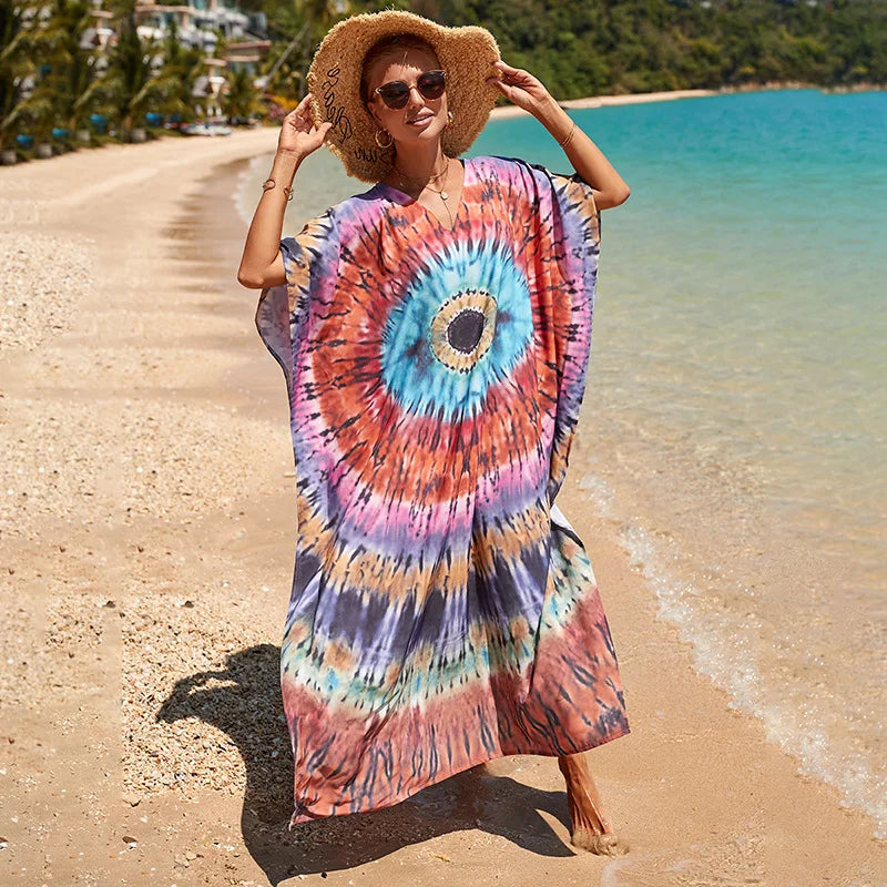 Plus Size Swimsuit Kaftans Beach Cover Ups Colorful Outfits Dress Bathing Suit for Women Vacation Outfits - Matrix Studios