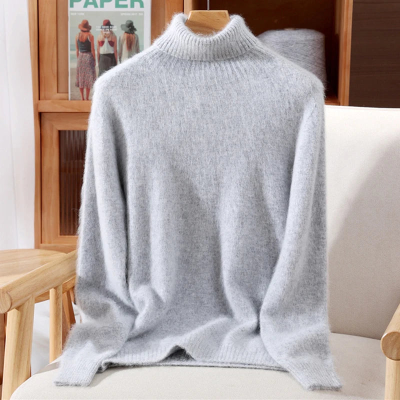 Autumn And Winter New 100% Mink Cashmere Sweater Ladies' High Lapel Solid Color Padded Pullover Wool Knitted Bottoming Shirt - Matrix Studios