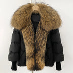 OFTBUY New Winter Large Real Fox Raccoon Fur Puffer Coat Women Oversized Feather Down Parka Knit Sleeve Duck Down Jacket Female - Matrix Studios