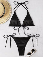 Halter Brazilian Metallic Satin Bikini Women Swimwear Female Swimsuit Two-pieces Bikini Set High Cut Bathing Suit Swim Beachwear - Matrix-studios.com