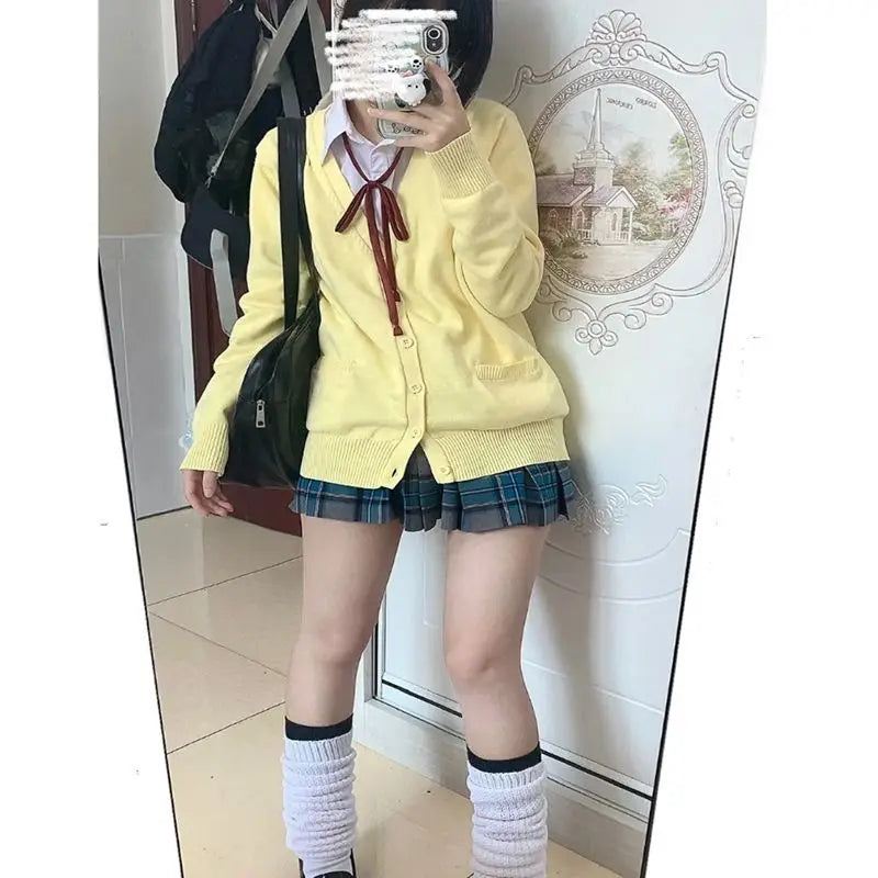 Original anime yellow jk uniform sweater 2025 new autumn and winter Japanese knitted cardigan college style jacket women's top - Matrix Studios