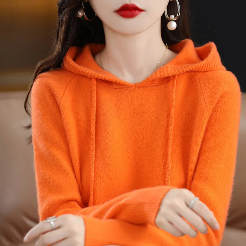 Hooded Sweater Fashion Women Autumn Winter Long Sleeve Solid Color Knitted Hoodies Lady Loose Drawstring Casual Pullover Hoodie - Matrix Studios