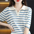WinvyNee Summer Short Sleeve Women's Solid Polo T-shirt Casual Cotton Striped Top Women's Clothing Casual Knitted Tops A1002001A - Matrix-studios.com