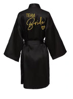 Wedding Party Team Bride Robe Kimono Satin Pajamas Bridesmaid Bathrobe Gold Letter SP089 - Matrix-studios.com