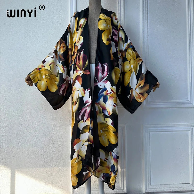 WINYI Summer Bohemian Kimono Beach Cover-Up Swim Suit Elegant African Women Boho Cardigan Sexy Holiday Long Sleeve Beach Dress - Matrix Studios