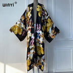 WINYI Summer Bohemian Kimono Beach Cover-Up Swim Suit Elegant African Women Boho Cardigan Sexy Holiday Long Sleeve Beach Dress - Matrix Studios