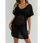 S - XL Cover-ups Beach Dress Beach Wear Beachwear Female Women V Neck Short Sleeve Hollow Out Knitted Tunic Beach Cover Up V8214 - Matrix Studios
