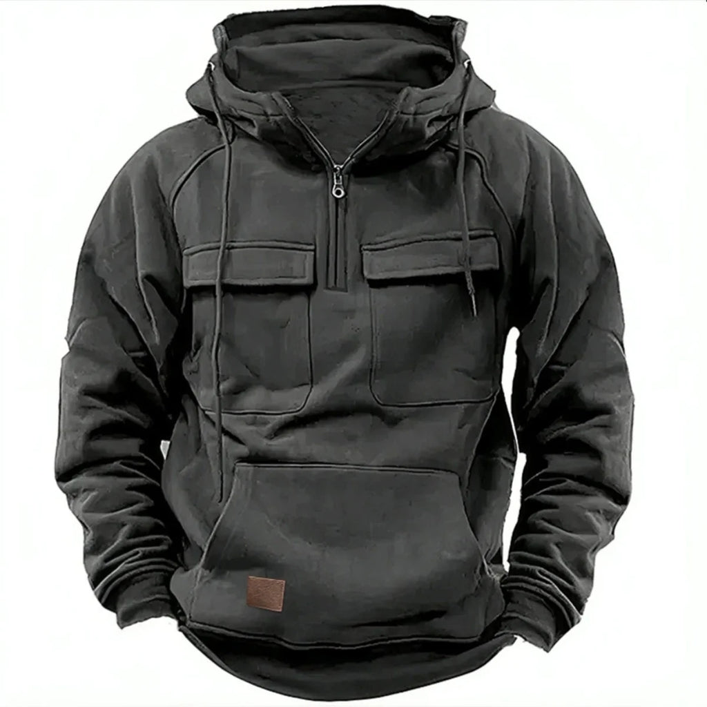 New Autumn-Winter Men's Hooded Solid-Color Casual Hoodie - Fashionable Young Man's Multi-Pocket Patch Hoodie Pullover Shirt - Matrix Studios
