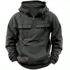 New Autumn-Winter Men's Hooded Solid-Color Casual Hoodie - Fashionable Young Man's Multi-Pocket Patch Hoodie Pullover Shirt - Matrix Studios