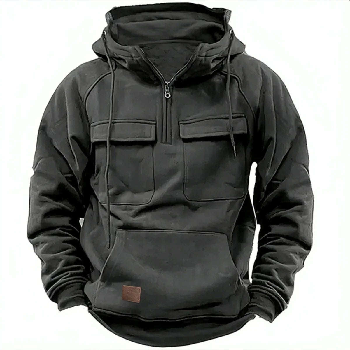 New Autumn-Winter Men's Hooded Solid-Color Casual Hoodie - Fashionable Young Man's Multi-Pocket Patch Hoodie Pullover Shirt - Matrix Studios