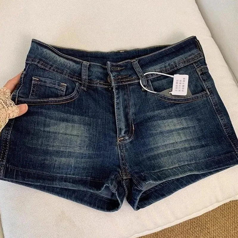 Women's Denim Shorts  Summer Sexy Low-Waisted Skinny Elastic Jean Short Pants Woman Vintage Y2K Streetwear Hot Shorts - Matrix Studios