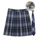 Women Summer Plaid Pleated Skirt With Necktie Bowtie Korean Jk Skirt Uniform Japanese School Preppy A Line Mini Skirts - Matrix-studios.com