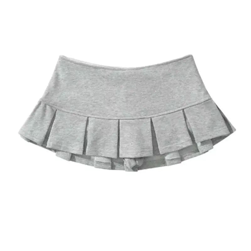 Mooyufon Fabric Y2K Mini Skirt Women Low Waist Wide Pleat Light Grey Sexy Vintage A-line Pleated Skirt Casual Skort Summer - Matrix-studios.com