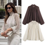 Women Polka Dot Print Blouse Casual High Collar Long Sleeve Lady Top Simple Women's Blouse Female Shirts & Blouses - Matrix-studios.com