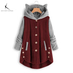 Cat Print Long Hoodies Sweatshirt Women Fleece Warm Button Pocket Pullovers Cat Ear Plus Size Hoodie Top Blouse Sweat Femme - Matrix Studios