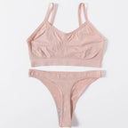 Women Seamless Bra And Panties Set Wire Free Bralette High Leg Cut Thongs Comfort Ribbed Unlined Underwear Sexy Lingerie Set - Matrix-studios.com