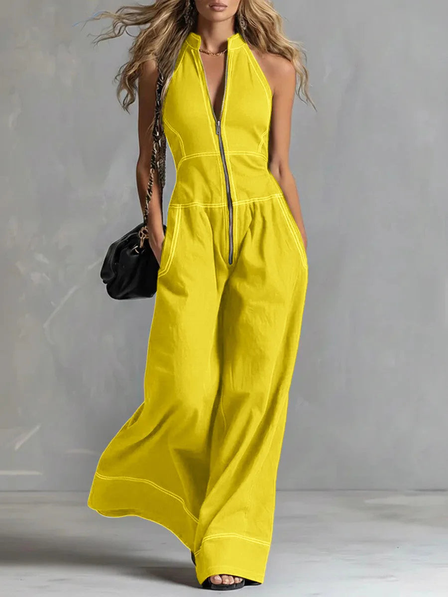 2026 New Women Stand Collar Sleeveless Jumpsuit Loose Casual Office Daily Wear Rompers - Matrix Studios