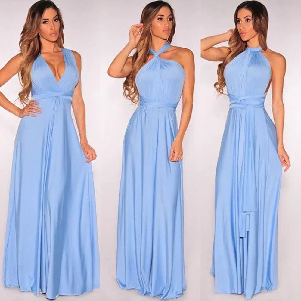 Fashion Multi-worn V-neck Vestidos De Fiesta Women Long Dress Sexy Strapped Lady Summer Maxi Dress - Matrix-studios.com