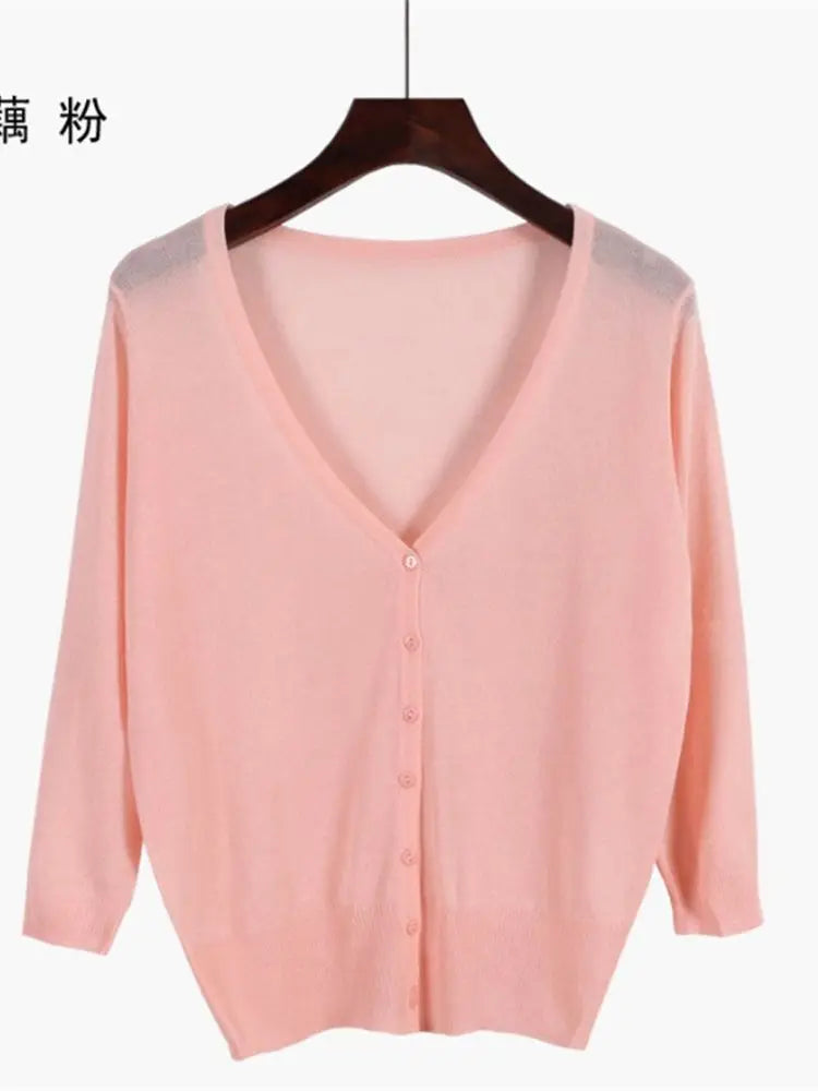 Korean Fashion Summer Autumn M-6XL Women V-Neck Knitted Casual Loose Full Sleeve Sweaters Cardigans Lady Knitting Outwear ZY6870 - Matrix Studios