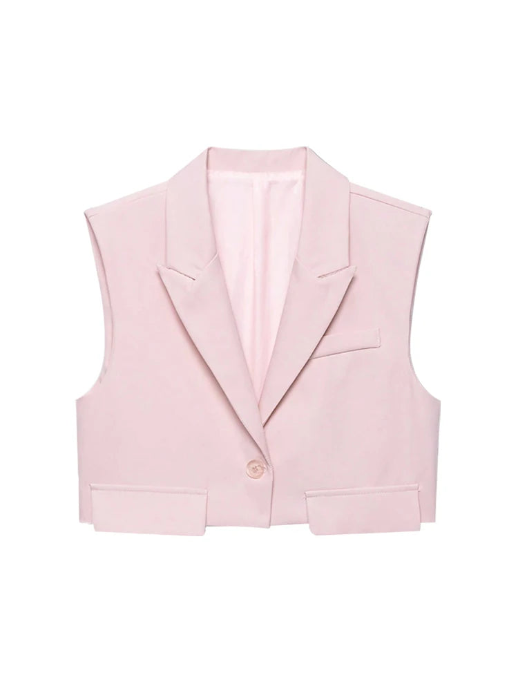 Women's Chic Vest Tops Fashion Cropped Waistcoat Sleeveless Lapel Collar Female Outerwear - Matrix Studios