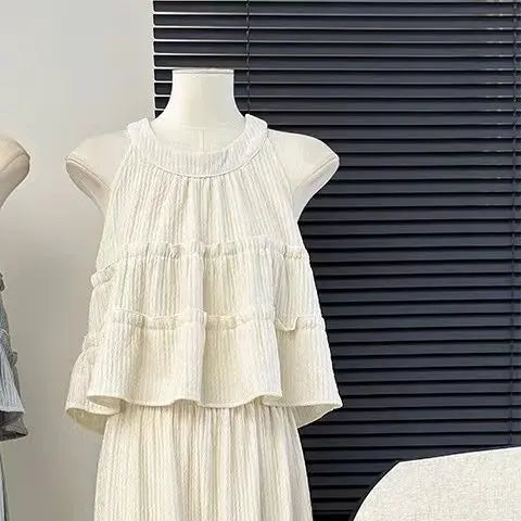Faionable round Ne Svel Top High Waist Straight Leg Pants Women's Summer New Sle Korean Version Two-Piece Set - Matrix-studios.com