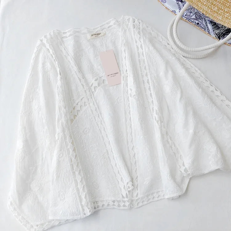 Youth Summer Beach Cotton Linen Embroidery Eyelet Hollow Out Open Stitch Cover-ups Ibiza Hippie Gypsy Boho Bohemian Top Swimwear - Matrix Studios