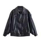 HH Autumn Faux Leather Jacket For Women Casual Solid Long Sleeve Zipper Pu Leather Coats New Fashion Female Streetwear - Matrix Studios
