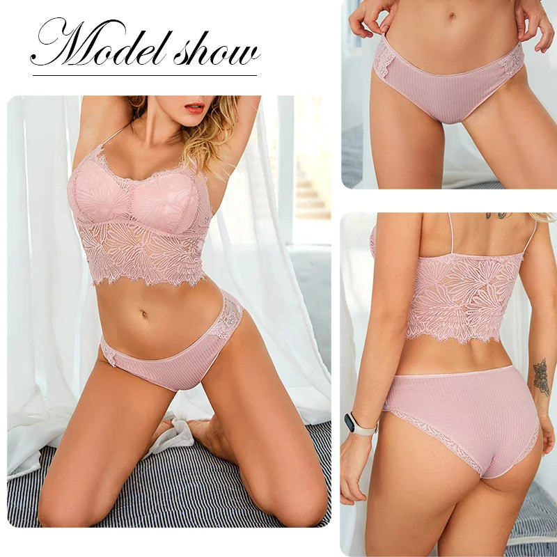 FINETOO 3Pcs/set Women Cotton Panties M-2XL Low-Rise Underwear Trendy Patchwork Lace Briefs Female Soft Underpants Lingerie 2022 - Matrix Studios