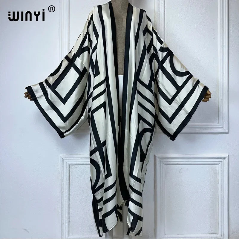WINYI 2026 Kimono Women Printed Bubble Hem Coat Long Sleeve Cardigan Abaya Dubai Luxury Beachwear Cover Up Boho Dress Caftan - Matrix-studios.com