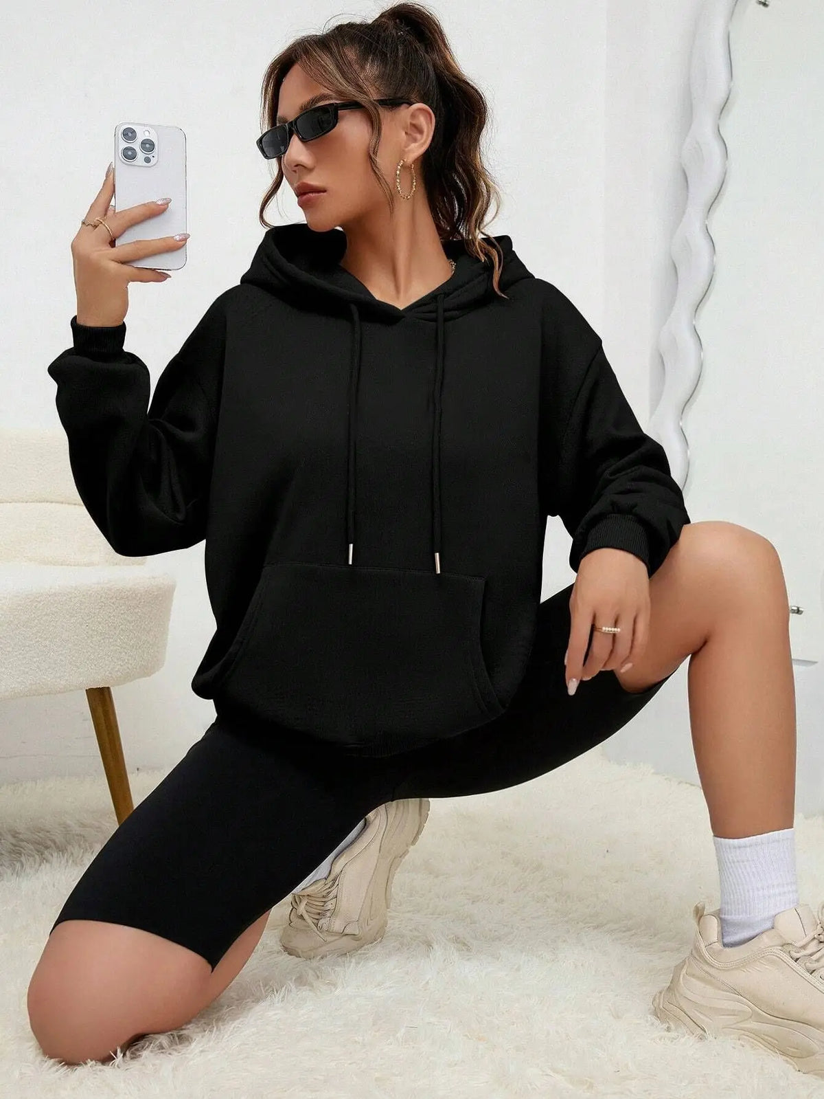 Solid Color Hoody For Female Autumn Fashionable Clothing Casual Fleece Pocket Hoodies Multicolor Unisex Women Streetwear - Matrix Studios