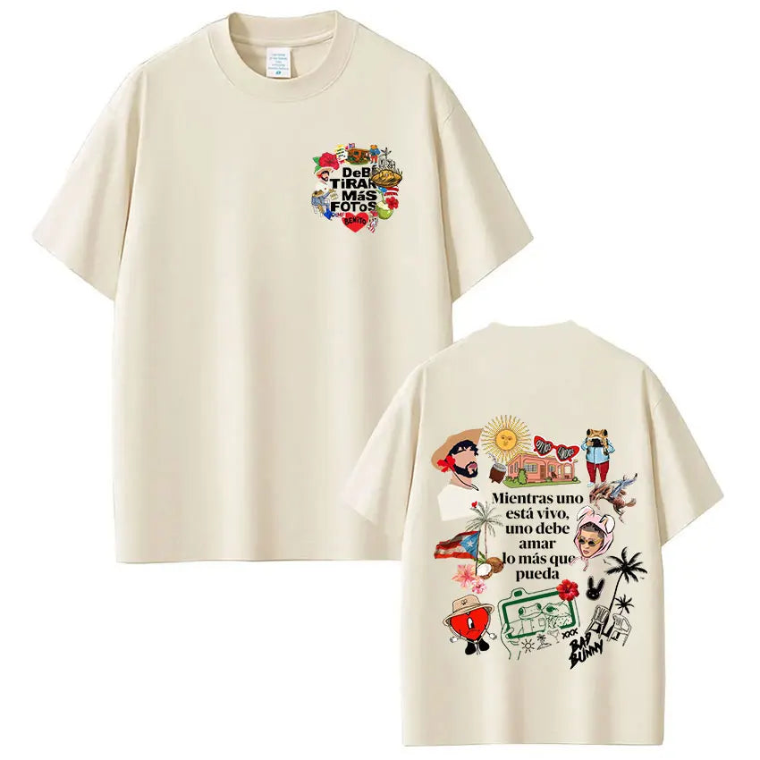 Rapper Bad Bunny T-shirt Debi Tirar Mas Fotos DTMF World Tour T Shirts Men's Women Fashion Vintage Hip Hop T-shirts Streetwear - Matrix Studios