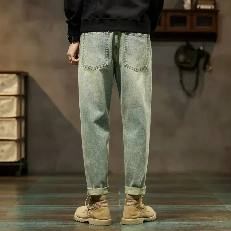 Men's Spring 2026 Loose Harem Pants Denim Retro Solid Comfortable Harajuku Straight Jeans Simple Fashion Versatile Cargo Trouser - Matrix Studios