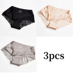 3pcs Lace Women's Panties French Seamless Underwear Female Ice Silk Briefs Solid Color Breathable Underpants Lingerie - Matrix Studios