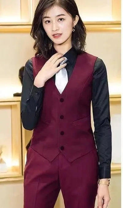 YASUGUOJI New Fashion Business Slim Fit Women Vest OL V Neck Formal Office Ladies Vest Coat Plus Size Work Wear Uniforms - Matrix Studios