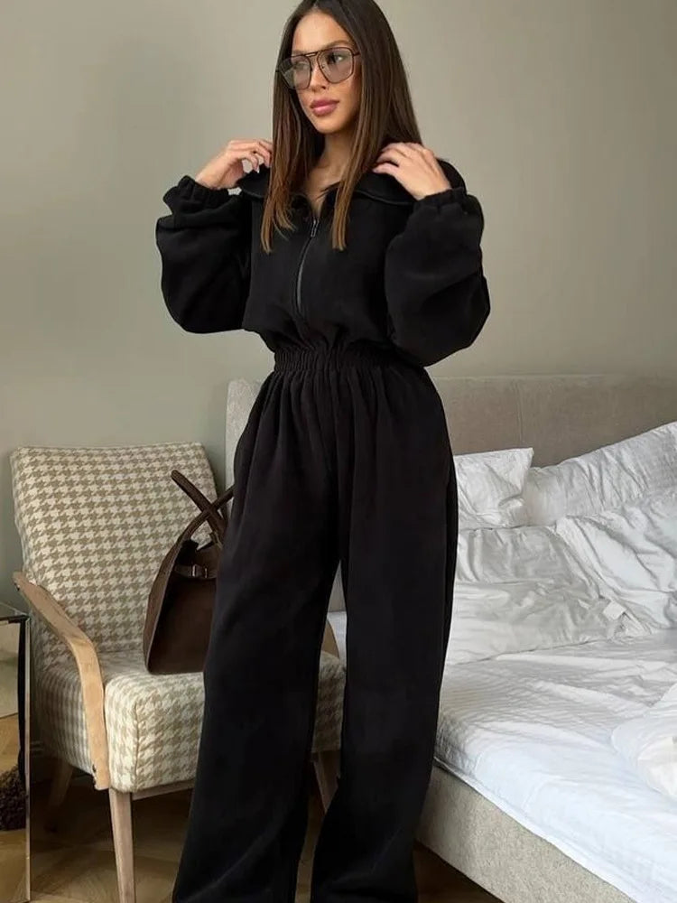 Zekye Woman Clothing New Fashion Long-sleeved Jumpsuit Women's Casual Semi-open Elastic Waist Jumpsuit Elegant Woman Jumpsuit - Matrix Studios