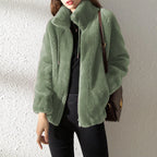 Women Autumn Winter Faux Fur Coats Zipper Cardigan Plush Thick Warm Coat Loose Oversized Outerwear Female Coral Fleece Overcoat - Matrix Studios