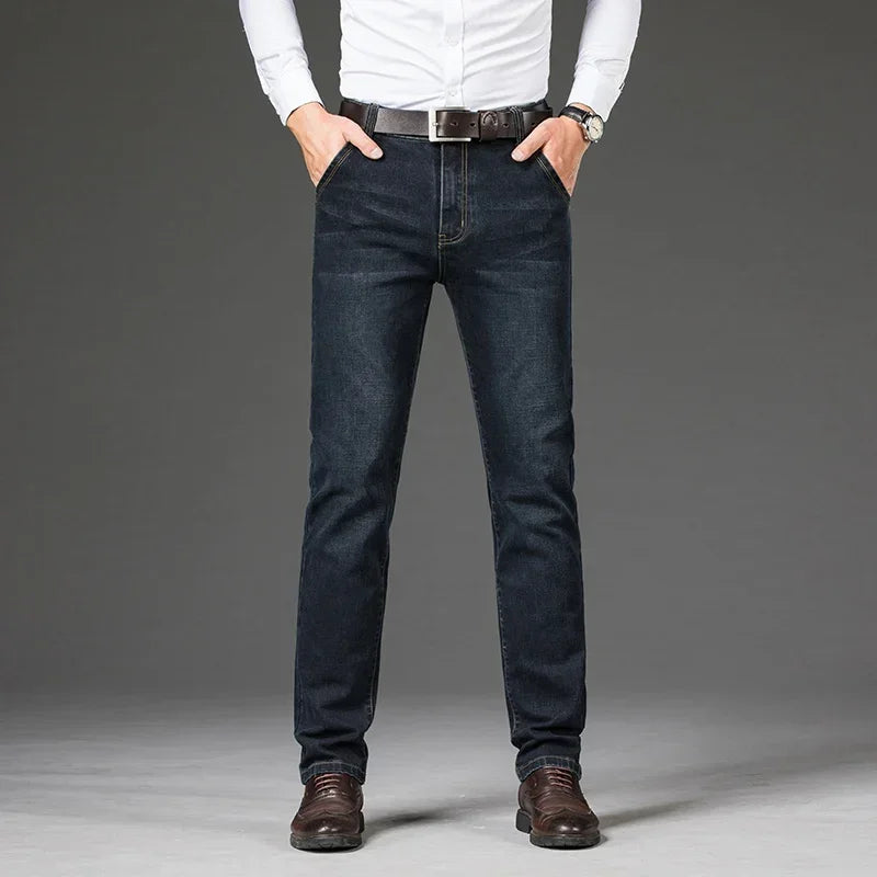 Plus Size 42 44 46 Spring Autumn Men's Fashion Casual Jeans Black Blue Classic Business Straight Elasticity Brand Denim Trousers - Matrix Studios