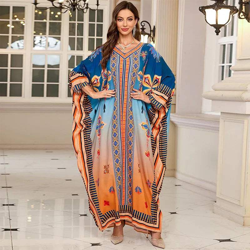 Women Embroidered Long Caftans Plus Size Kaftan Dresses Beach Bathing Suit Cover Up Moomoo Dress Moroccan Robe - Matrix Studios