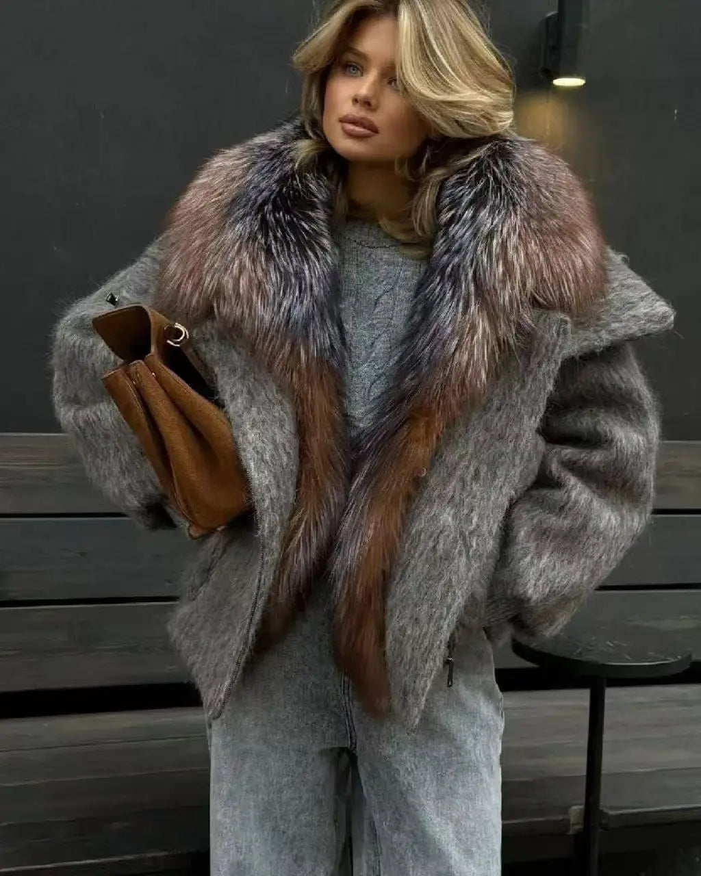 CXFS 2026 New Winter Fashion Wool Coat Splicing Down Jacket Lining With Oversized Fox Fur Collar Thick Warm Women's Coat - Matrix Studios