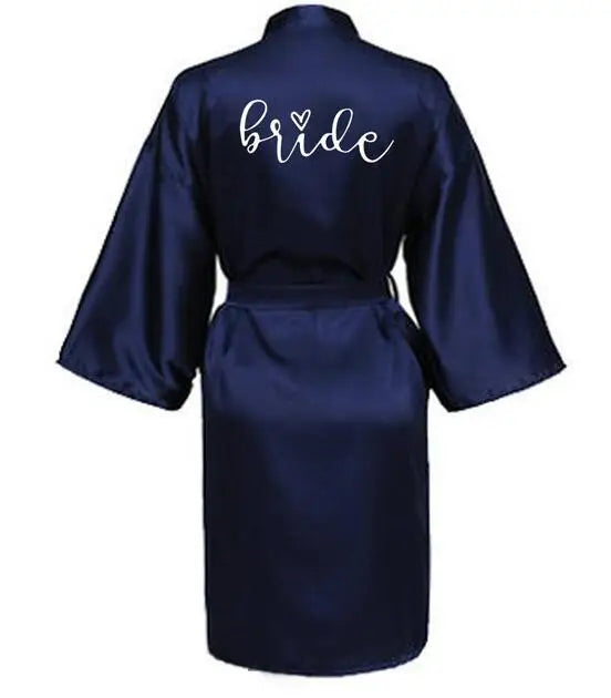 Wedding Party Team Bride Robe With Black Letters Kimono Satin Pajamas Bridesmaid Bathrobe SP063 - Matrix-studios.com